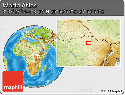 Physical Location Map of the Area around 3° 51' 2" N, 26° 25' 29" E