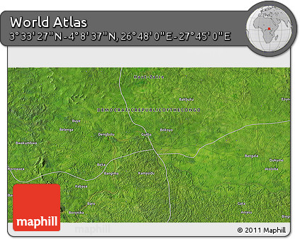 Satellite 3D Map of the Area around 3° 51' 2" N, 27° 16' 29" E
