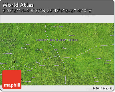 Satellite 3D Map of the Area around 3° 51' 2" N, 27° 16' 29" E