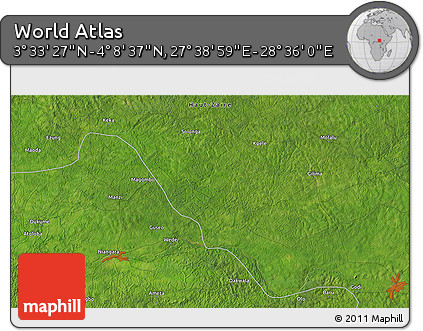 Satellite 3D Map of the Area around 3° 51' 2" N, 28° 7' 30" E