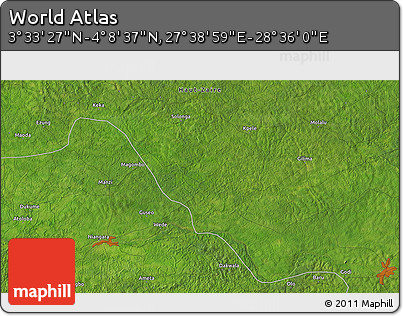 Satellite 3D Map of the Area around 3° 51' 2" N, 28° 7' 30" E