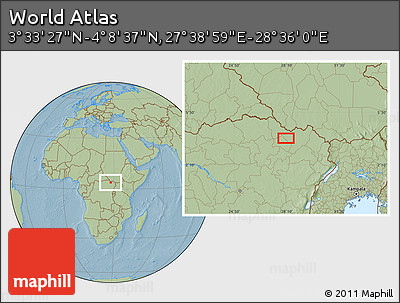 Savanna Style Location Map of the Area around 3° 51' 2" N, 28° 7' 30" E, hill shading