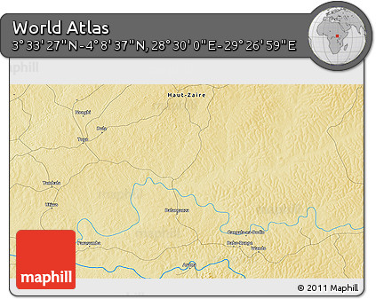 Physical 3D Map of the Area around 3° 51' 2" N, 28° 58' 30" E