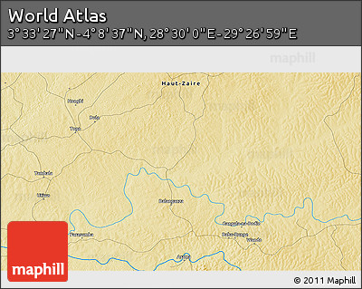 Physical 3D Map of the Area around 3° 51' 2" N, 28° 58' 30" E