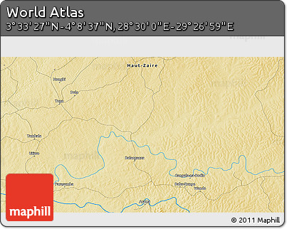 Physical 3D Map of the Area around 3° 51' 2" N, 28° 58' 30" E