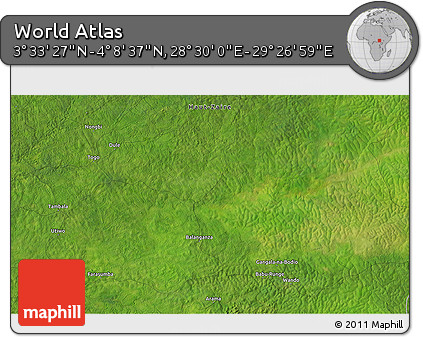 Satellite 3D Map of the Area around 3° 51' 2" N, 28° 58' 30" E