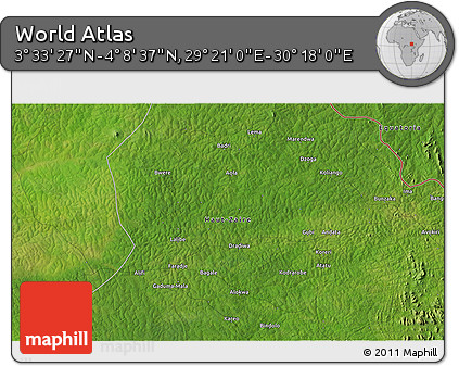 Satellite 3D Map of the Area around 3° 51' 2" N, 29° 49' 30" E