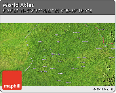 Satellite 3D Map of the Area around 3° 51' 2" N, 29° 49' 30" E