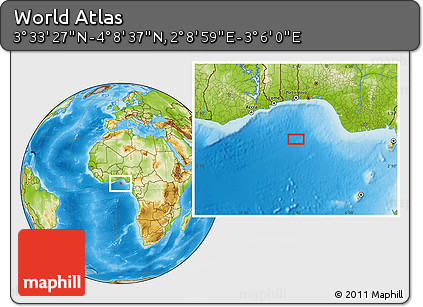 Physical Location Map of the Area around 3° 51' 2" N, 2° 37' 30" E