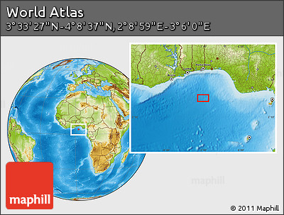Physical Location Map of the Area around 3° 51' 2" N, 2° 37' 30" E