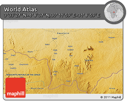 Physical 3D Map of the Area around 3° 51' 2" N, 30° 40' 29" E