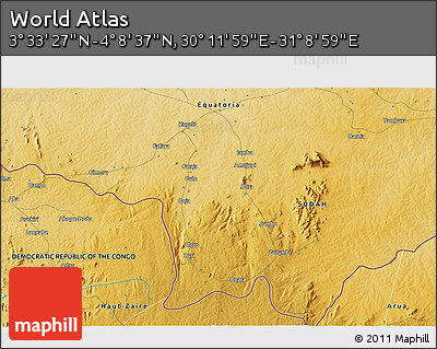 Physical 3D Map of the Area around 3° 51' 2" N, 30° 40' 29" E