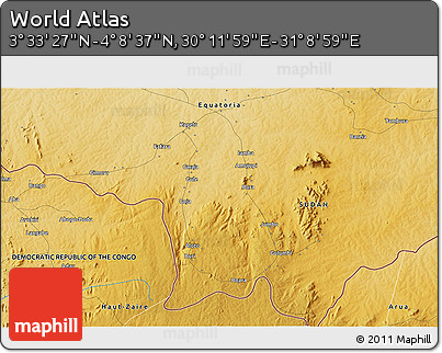 Physical 3D Map of the Area around 3° 51' 2" N, 30° 40' 29" E