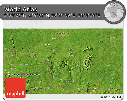 Satellite 3D Map of the Area around 3° 51' 2" N, 30° 40' 29" E