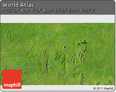 Satellite 3D Map of the Area around 3° 51' 2" N, 30° 40' 29" E