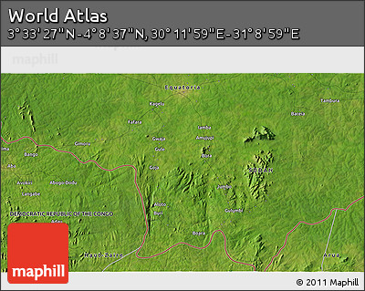 Satellite 3D Map of the Area around 3° 51' 2" N, 30° 40' 29" E