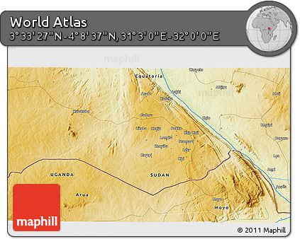 Physical 3D Map of the Area around 3° 51' 2" N, 31° 31' 29" E