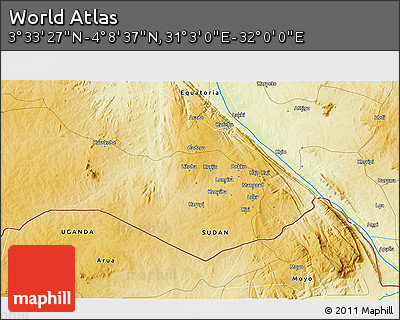 Physical 3D Map of the Area around 3° 51' 2" N, 31° 31' 29" E