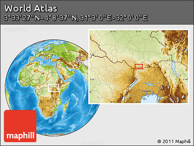 Physical Location Map of the Area around 3° 51' 2" N, 31° 31' 29" E