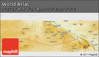 Physical Panoramic Map of the Area around 3° 51' 2" N, 31° 31' 29" E