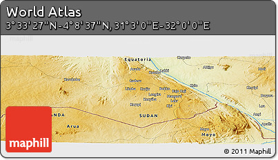 Physical Panoramic Map of the Area around 3° 51' 2" N, 31° 31' 29" E