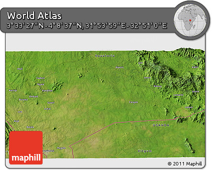 Satellite 3D Map of the Area around 3° 51' 2" N, 32° 22' 30" E