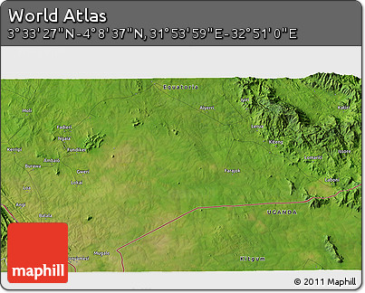 Satellite 3D Map of the Area around 3° 51' 2" N, 32° 22' 30" E