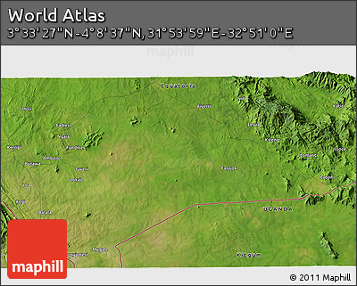 Satellite 3D Map of the Area around 3° 51' 2" N, 32° 22' 30" E