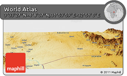 Physical Panoramic Map of the Area around 3° 51' 2" N, 32° 22' 30" E