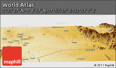 Physical Panoramic Map of the Area around 3° 51' 2" N, 32° 22' 30" E