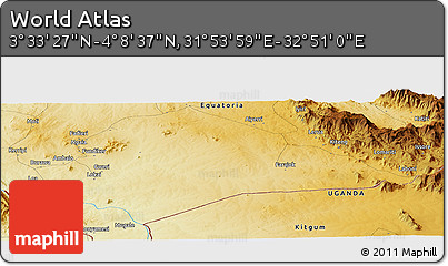 Physical Panoramic Map of the Area around 3° 51' 2" N, 32° 22' 30" E
