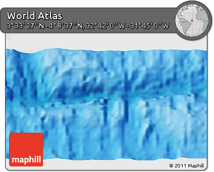 Shaded Relief 3D Map of the Area around 3° 51' 2" N, 32° 13' 30" W