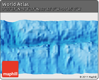 Shaded Relief 3D Map of the Area around 3° 51' 2" N, 32° 13' 30" W