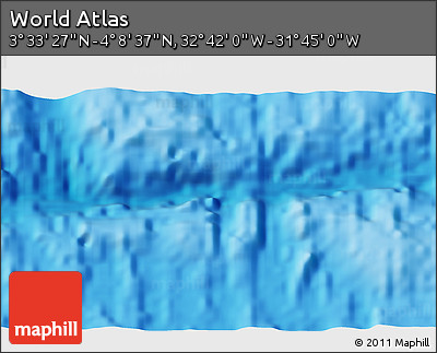 Shaded Relief 3D Map of the Area around 3° 51' 2" N, 32° 13' 30" W
