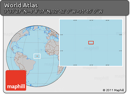 Gray Location Map of the Area around 3° 51' 2" N, 32° 13' 30" W