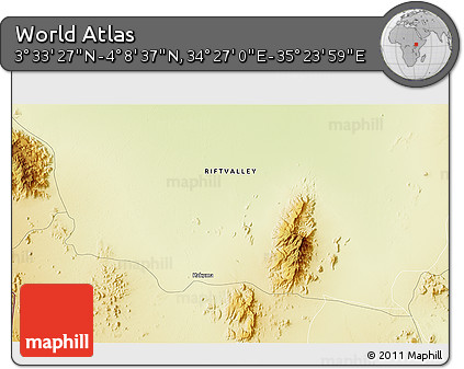 Physical 3D Map of the Area around 3° 51' 2" N, 34° 55' 29" E
