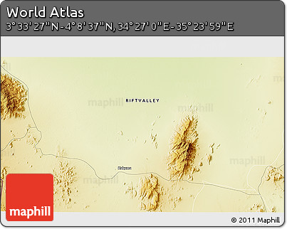 Physical 3D Map of the Area around 3° 51' 2" N, 34° 55' 29" E