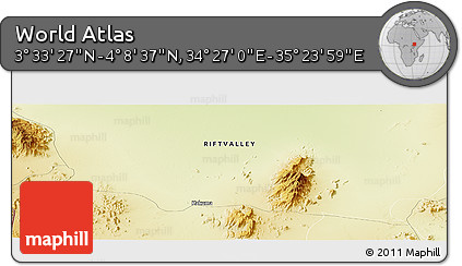 Physical Panoramic Map of the Area around 3° 51' 2" N, 34° 55' 29" E