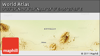 Physical Panoramic Map of the Area around 3° 51' 2" N, 34° 55' 29" E