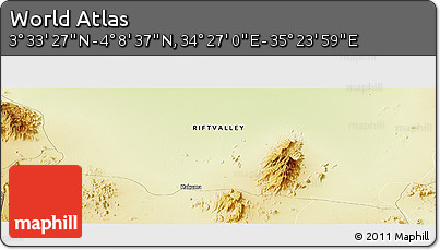 Physical Panoramic Map of the Area around 3° 51' 2" N, 34° 55' 29" E