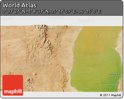 Satellite 3D Map of the Area around 3° 51' 2" N, 35° 46' 29" E