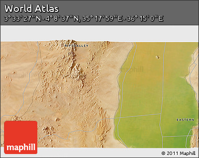 Satellite 3D Map of the Area around 3° 51' 2" N, 35° 46' 29" E