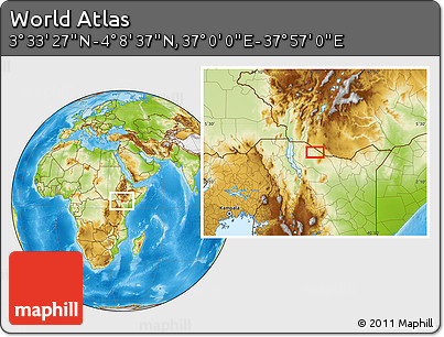 Physical Location Map of the Area around 3° 51' 2" N, 37° 28' 30" E