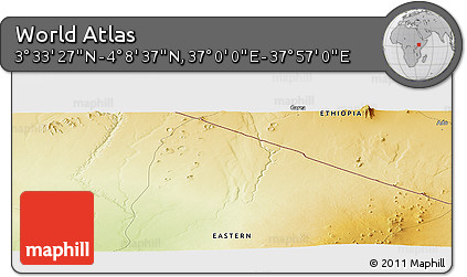 Physical Panoramic Map of the Area around 3° 51' 2" N, 37° 28' 30" E