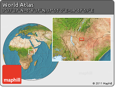 Satellite Location Map of the Area around 3° 51' 2" N, 38° 19' 30" E