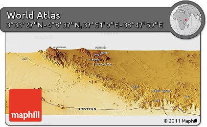 Physical Panoramic Map of the Area around 3° 51' 2" N, 38° 19' 30" E