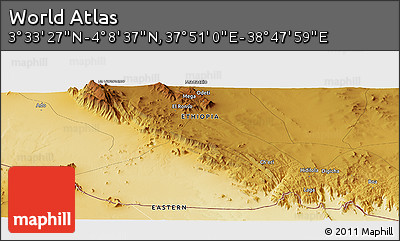 Physical Panoramic Map of the Area around 3° 51' 2" N, 38° 19' 30" E