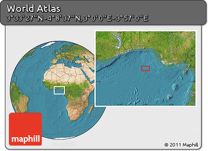 Satellite Location Map of the Area around 3° 51' 2" N, 3° 28' 30" E