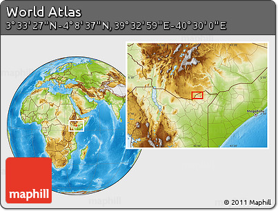 Physical Location Map of the Area around 3° 51' 2" N, 40° 1' 29" E