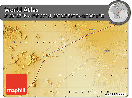 Physical Map of the Area around 3° 51' 2" N, 40° 1' 29" E